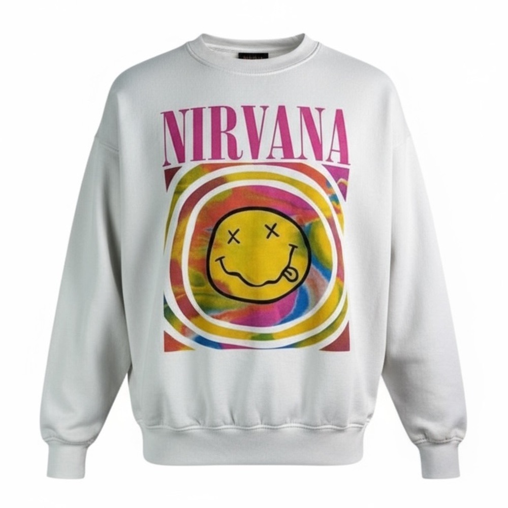 🌸3/$15🌸 90s Rock Band NIRVANA Oversized Smiley Face Graphic Sweatshirt Unisex XS
